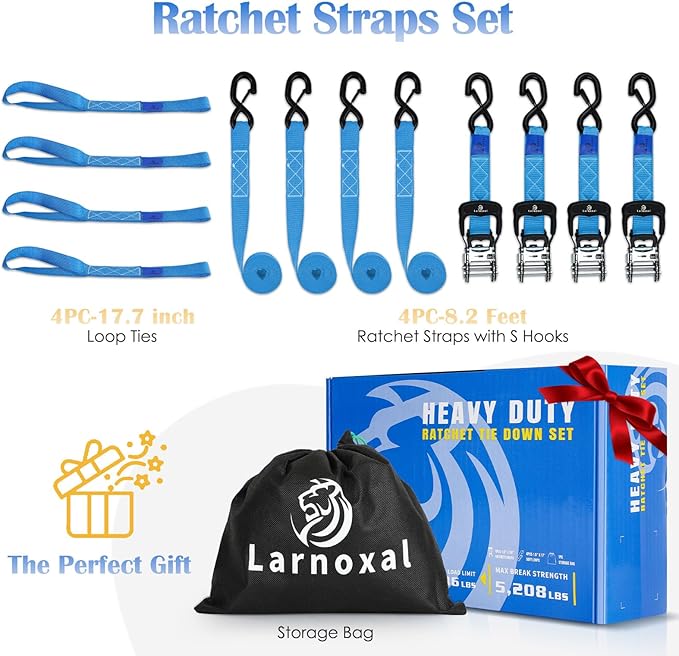 Ratchet Straps, 1.5 inch x 8.2 ft(4 Pack) Heavy Duty Tie Down Straps, Ratchet Tie Down Straps with Soft Loops-5,208 lbs (Blue)