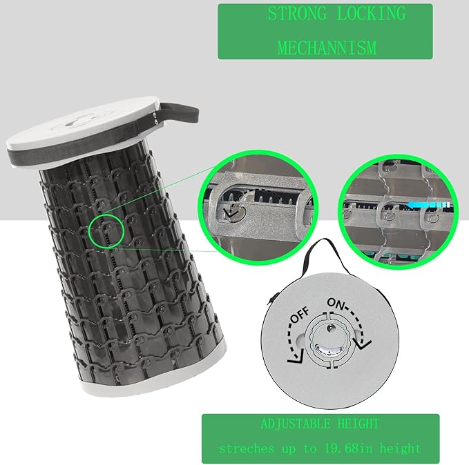 ALEVMOOM 2025 Upgraded XXL Collapsible Stool with Cushion 19.7",1000lbs Max Weight,Wider & Taller Seat, Heavy Duty Portable Retractable Folding Chair or Travel Foot for Camping & Outdoors(Grey)