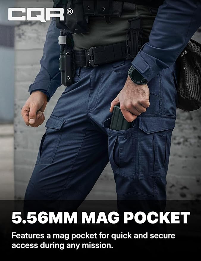 CQR Men's Flex Ripstop Tactical Pants, Water Resistant Stretch Cargo Pants, Lightweight EDC Hiking Work Pants