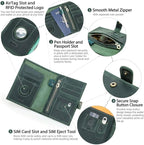 CONTACTS Full Grain Leather Passport Holder Compatible with Airtag Slot RFID Blocking Passport Wallet Travel Slim Passport Cover with SIM Card Removal Tool (Green)
