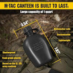 M-Tac Canteen Water Bottle - 1 Quart Water Canteen (34 Oz/1L) - Tactical Water Bottle for Military Hiking Camping Survival (Bottle & Cover Black)