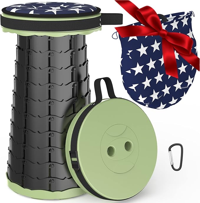 ALEVMOOM Upgraded Collapsible Stool with Cushion & Carry Bag, 500lbs Max Weight Portable Telescoping Stool, More Sturdy Lightweight Retractable Seat Folding Chair for Camping & Outdoors