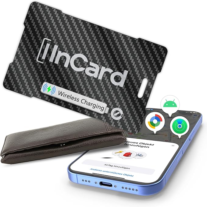 Wallet Tracker (Both iOS and Android) IP68 Bluetooth Smart Finder Card GPS Tracker for Bags Passport Works with Apple Find My (Apple MFi Certified) & Google Find My Device - Wireless Charging