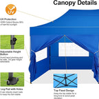 COBIZI 10x20 Pop up Canopy Tent 10x20 Canopy with 6 Sidewalls Waterproof Heavy Duty Commercial Canopy Tent for Parties Outdoor Garden Gazebo, Carry Bag with Wheel(10x20ft, Blue)