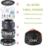 MEETSUN Portable Camping Pots and Pans Set,Aluminium Camping Cooking Set with Heat-Resistant Handles,Foldable Design,Quick-Clean Camping Cookware Set for Backpacking, Hiking,Survival,Emergency