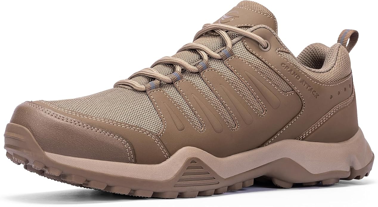 Grand Attack Men's Waterproof Hiking Shoes Lightweight Approach Trekking Comfortable Backpacking Boots Non Slip Work Shoes Outdoor Camping Travel Sneakers