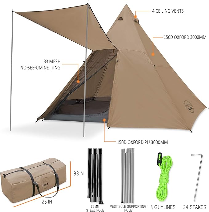 KAZOO Family Camping Tent Large Waterproof Tipi Tents 8 Person Room Teepee Tent Instant Setup Double Layer