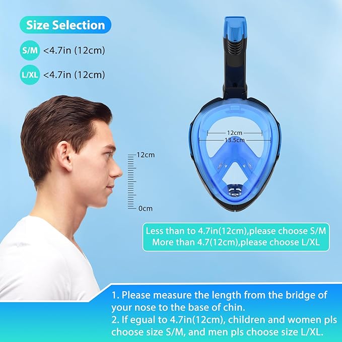 Snorkeling Gear for Adults, Full Face Snorkel Mask, Scuba Diving Mask with Detachable Camera Mount, 180 Degree Panoramic View Anti-Leak Anti-Fog
