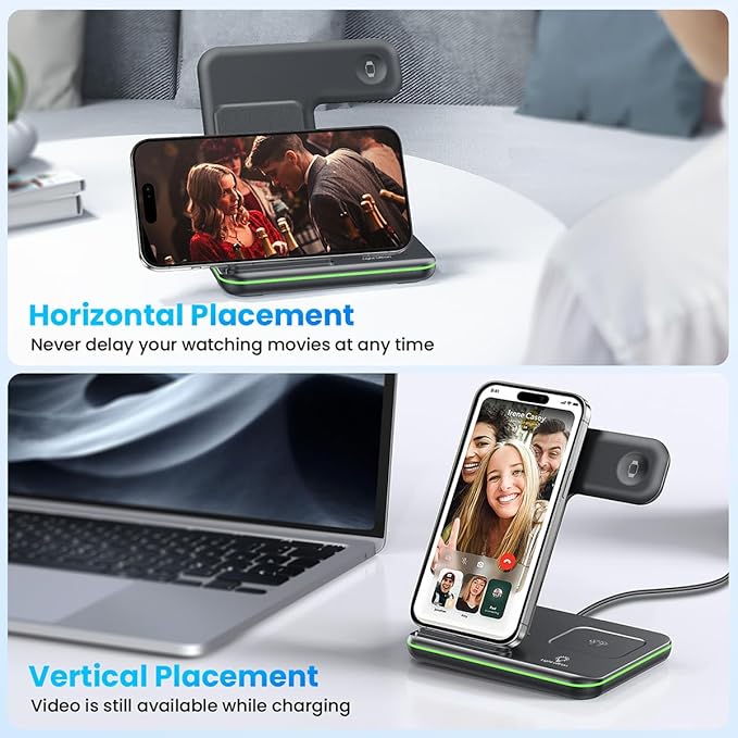 WAITIEE Wireless Charger for iPhone 17 16 15 14 13 12 11 X 8, 3 in 1 Charging Station for Apple Watch 11/10/9/8/7/6/5/4/3/2/SE/Ultra/Ultra 2/Ultra 3 & for AirPods 4/3/2/Pro/Pro 2