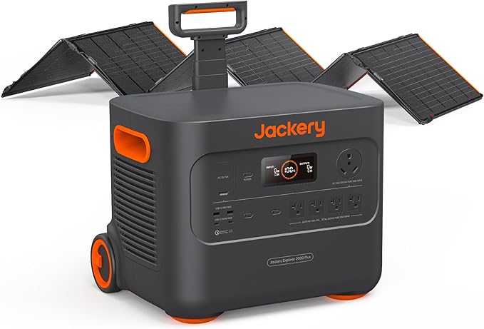 Jackery Solar Generator 2000 Plus 500W, 2042Wh LiFePO4 Battery 3000W Output, Portable Power Station with 500W Solar Panel, Fast Charging in 2H, Expandable for Outdoor RV Camping and Home Emergency