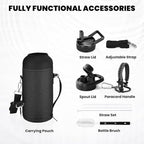 Insulated Water Bottle 32 oz, Triple Wall Vacuum Stainless Steel (Cold for 48 Hrs), Leak Proof & Non-BPA, Modern Water Flask Jug with Paracord Handle & Straw Spout Lids, Dark Grey
