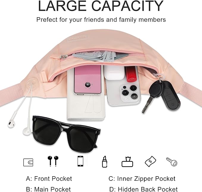 MAXTOP Large Crossbody Fanny Pack with 4-Zipper Pockets,Gifts for Enjoy Sports Festival Workout Traveling Running Casual Hands-Free Wallets Waist Pack Phone Bag Carrying All Phones