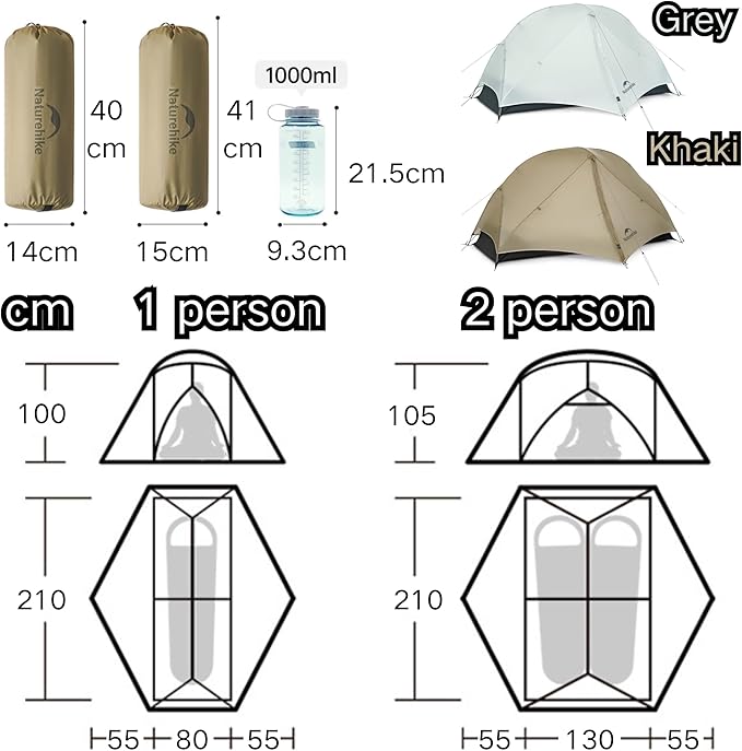Naturehike Mongar UL Tent [2025 Upgrade] 1.5kg/3.3lb Ultralight Tents,1/2 Person Backpacking Tent,4 Modes of use, Waterproof,Hiking Tents for Camping