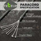 TECEUM 5/32" Paracord Rope 1000 – 1000ft / 200ft / 100ft / 50ft – Tactical Parachute Cord 4mm – 45+ Colors – Nylon String for Survival & Camping Gear – Stripe Cord for Survival – Utility Rope