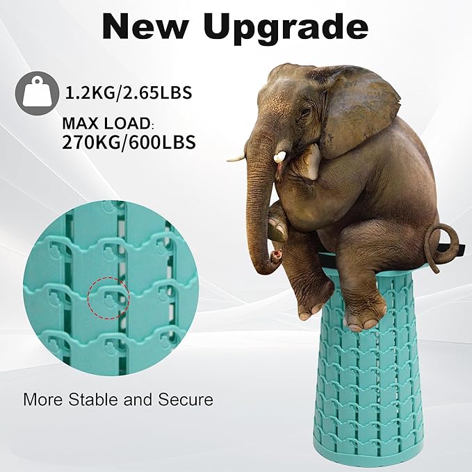 ALEVMOOM Upgraded Collapsible Stool with Cushion,600LBS Max Weight,18.31" Height Adjustable,Sturdy Portable Telescoping Stool,Folding Camping Stool for Outdoor Hiking Travel