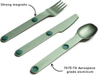 FULL WINDSOR - MAGWARE Magnetic Camping Cutlery Set - Travel Utensils for Camping, Cooking, and Outdoor Dining - Knife, Fork & Spoon - Portable Silverware with Pouch - Green (3 PCS)