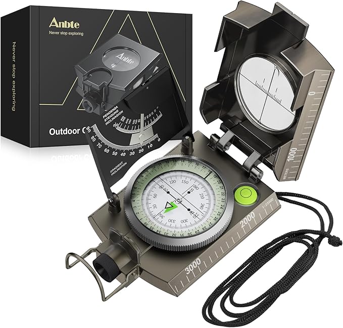 Compass Hiking Survival, IP65 Waterproof Metal Compass with Sighting Clinometer and Carry Bag, Multifunctional, Professional, for Camping Hunting Hiking Navigation