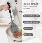 Kikcoin 43Pcs Large Kitchen Utensils Set - Silicone Cooking Utensils Set, Dishwasher Safe Spatula Set for Non-stick Cookware, 446°F Heat Resistant Kitchen Utensils Set with Holder BPA Free, Grey
