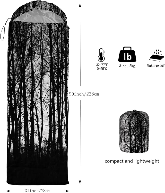 Sleeping Bags for Adults and Kids，3D Printing Camping Sleeping Bag for Girls Boys Lightweight Waterproof Cold/Warm 3-Season，Outdoor Travel with Compression Bags