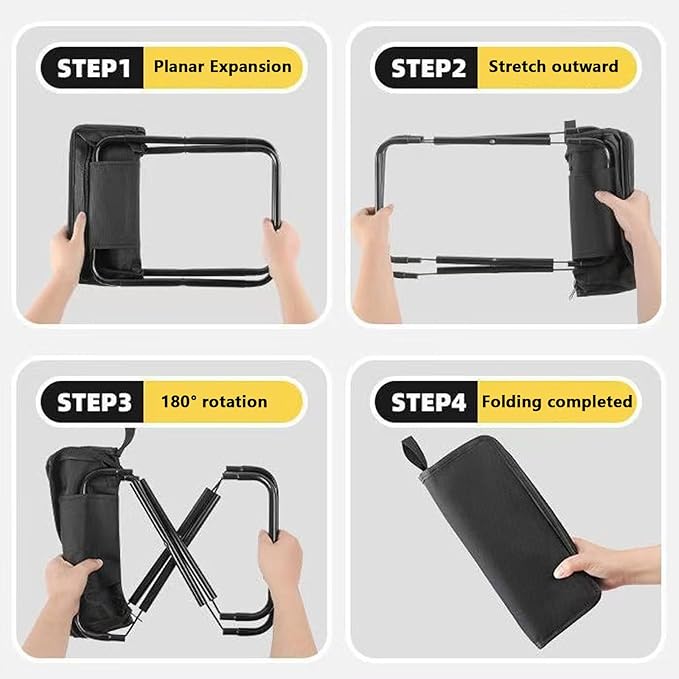 SNZ Portable Folding Camping Stool - Lightweight Folding Stool Chair, Portable Collapsible Seat with 250lbs Capacity - Mini Travel Chair for Camping, Hiking, Fishing & Outdoor Events (Black)