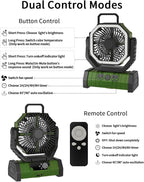 ADUST Camping Battery Powered Fan with LED Light 20000mAh Rechargeable Portable, Oscillating Cordless USB Desk Fan with Rotation Hanging Hook for Tent, Canopy, Beach, Outdoor Travel(Green)