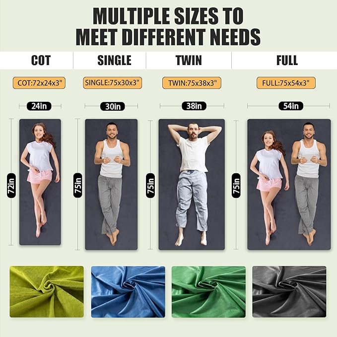 Sleeping Pad,3-inch Thick Memory Foam Camping Mattress,Portable Roll-Up Mat for Car/Tent/Floor/Cot/Travel,Comfortable Pad for Guests Sleepover