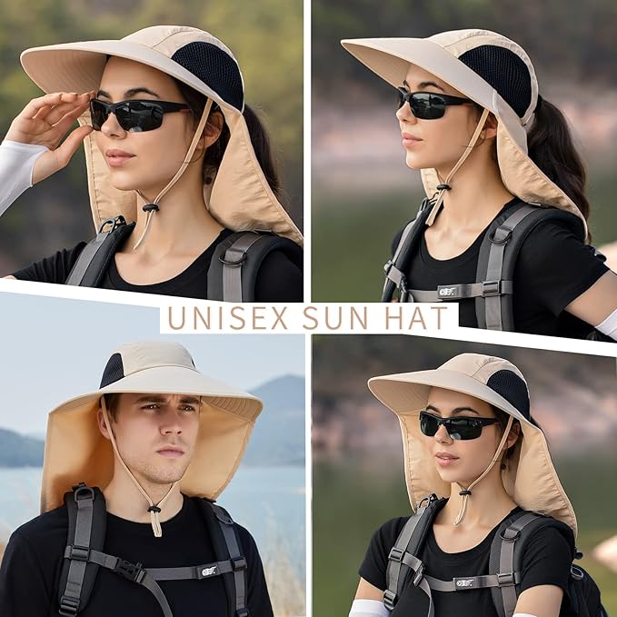 Sun Hat for Men Women with Neck Flap,UPF 50+ UV Protective Hiking Fishing Hats,Wide Brim Sun Hat for Women&Men
