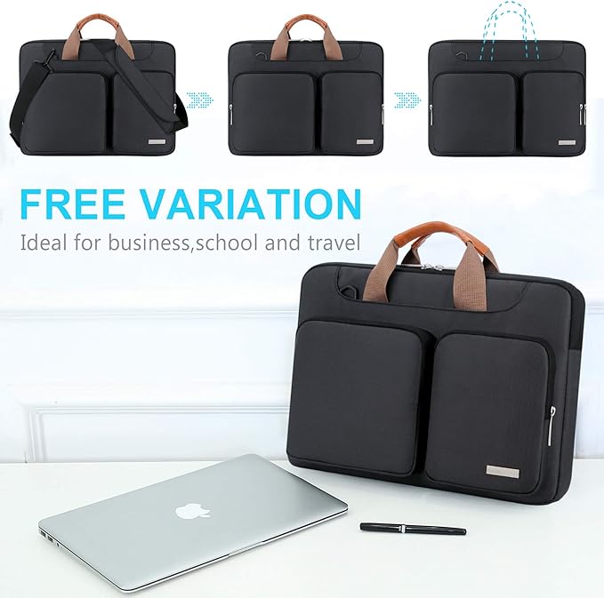Lacdo 360° Protective Laptop Shoulder Bag, 14 Inch Laptop Sleeve Case for HP Lenovo Dell ASUS Acer Chromebook 14, HP Stream, Dell Inspiron, Lenovo IdeaPad, Acer Spin, ASUS ZenBook Computer Bag, Black