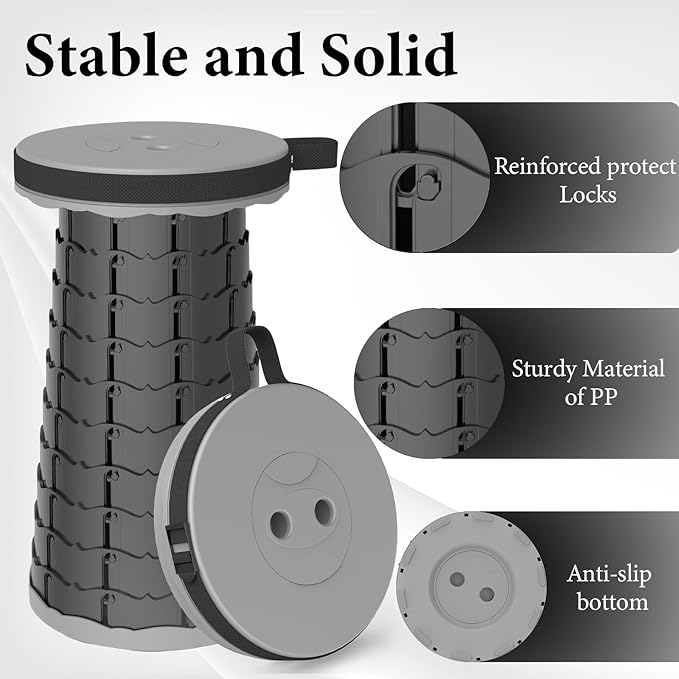 2025 Upgraded Portable Folding Stool, Collapsible Stools, 440lbs Max Weight, Lightweight But Sturdy, Telescoping Foldable Camping Stool for Outdoor Fishing Hiking Travel BBQ