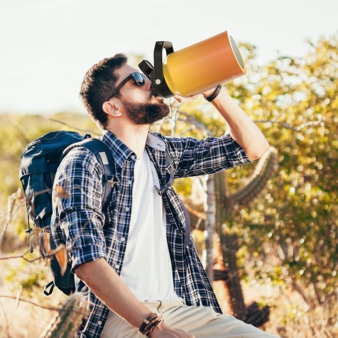 WATERSY Half Gallon Water Bottle Insulated(Cold for 48 Hrs),BPA Free&Leak Proof,64oz Stainless Steel Water Jug/Flask,Big thermo,Large Water Bottle with Handle for Gym,Hiking,Camping,Gradual Yellow