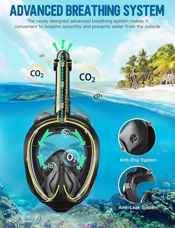 Zenoplige Full Face Snorkel Mask Adults,Dry-Top Snorkeling Gear with Camera Mount,Foldable 180-Degree Panoramic Scuba Mask for Snorkeling Diving Swimming Travel,Snorkel Mask Anti-Fog & Anti-Leak
