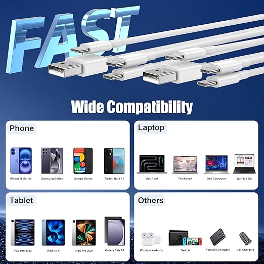 Car Carplay Cable for iPhone 17 16 15, 2-Pack [6FT+10FT] 60W USB C to USB C Cable And 2-Pack [6FT+10FT] USB A to USB C Cable for iPhone 17 16 15，for Galaxy S25 S24, for iPad, for MacBook and More