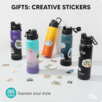 Swigina [2-IN-1 LID] Insulated Water Bottle with Silicone Boot (36hrs Cold/18hrs Hot) - DIY Stickers, Leakproof, BPA Free, 24 oz