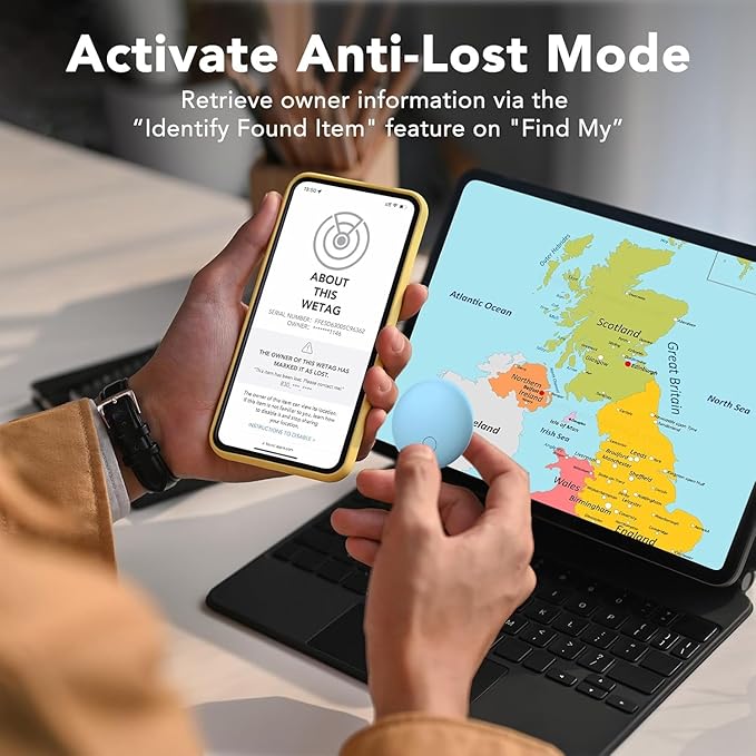 Air Tracker Tags 4-Pack, Item Finders Work for Apple Find My APP(iOS Only) Tracker Tags for Keys, Luggage, Backpack etc,Replaceable Battery Last 1 Year, Loud Beep, IP68 Waterproof with Holder