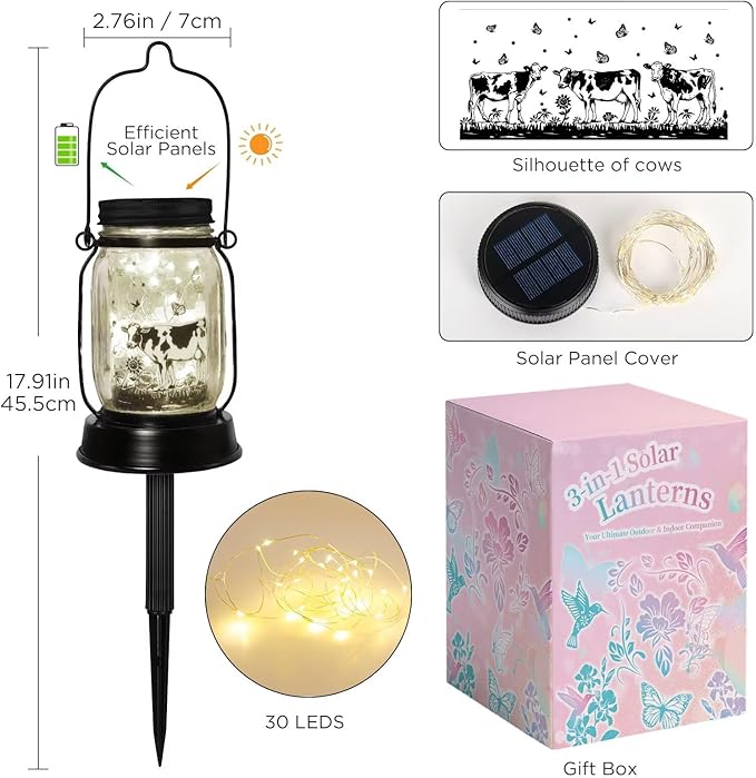 kyoryuger Cow Gifts for Women/Men Cow Lovers Solar Lantern Mom Birthday, Mothers Day, Solar Garden Decoration Outside for Yard, Patio,Backyard,Porch, Torches