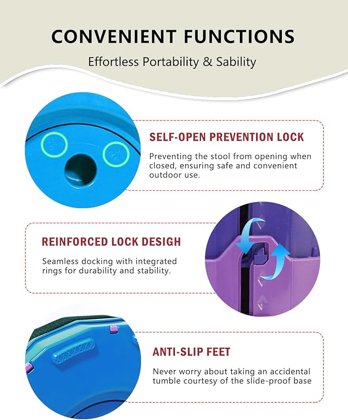 Upgraded Collapsible hickened Portable Camping Stool with Adjustable Height and Retractable for Fishing, Hiking, BBQ, Concert Party, Outdoor (Rainbow Blue)