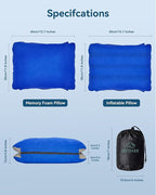 JefDiee Camping Pillow for Sleeping Bags with Memory Foam and Washable Cover Travel Lumbar Pillow for Car, Sleeping Bags, Office Chair Back Support Office Chair Back Support(Azure, Standard)