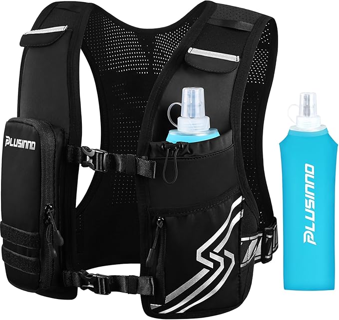 Running Vest for Women Men, Running Hydration Vest with 500ml Soft Flask & Touch-Screen Phone Pocket, Reflective Lightweight Hydration Backpack for Hiking with Adjustable Chest Waist Straps