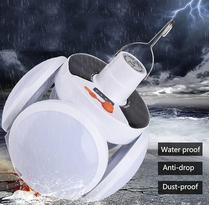 [1200 Lumens] Rechargeable Camping Lantern with Hook, IPX7 Waterproof LED Emergency Light - 1800mAh Battery, Solar/USB Charging, 5 Light Modes for Tent/Hiking/Hurricane