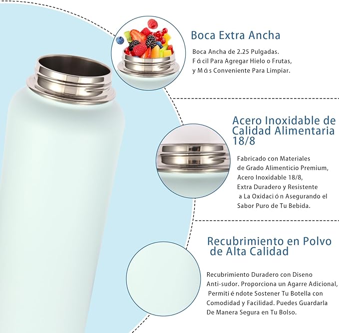 Volhoply Insulated Water Bottles Bulk 8 Pack, 40 oz Stainless Steel Sports Bottle with Paracord Handle Spout Lid, Double Walled Vacuum Metal Travel Cups with Wide Mouth for Adults Hiking(Fog,8 Set)