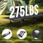 Ultralight Camping Cot Save Effort, Comfortable Camping Bed Supports 275 Lbs with Side Pocket, Compact Portable Backpacking Cot for Hiking, Travel, Truck, Beach, Office, Black