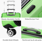 Kono 4 Piece Luggage Sets Expandable(only 28") Lightweight with Spinner Wheels TSA Lock Hardside Travel Rolling Suitcases 20in 24in 28in Carry on and 12in Mini Cosmetic Case Apple Green