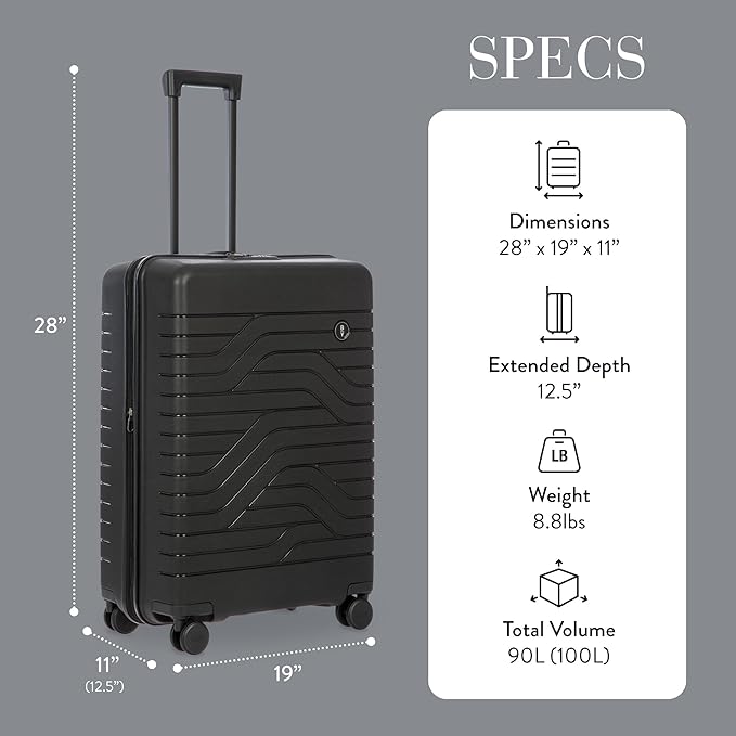 Bric's 28" Expandable Spinner Suitcase - Travel Luggage with TSA-Approved Lock and Hard Shell Exterior - B|Y Ulisse - Black