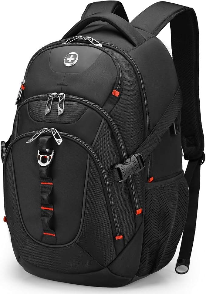 Swissdigital Design Laptop Backpack, Travel Backpack with USB Charging Port Fits 15.6 inches Computer, 31L College School Bookbag for Men, Black | SD803-01