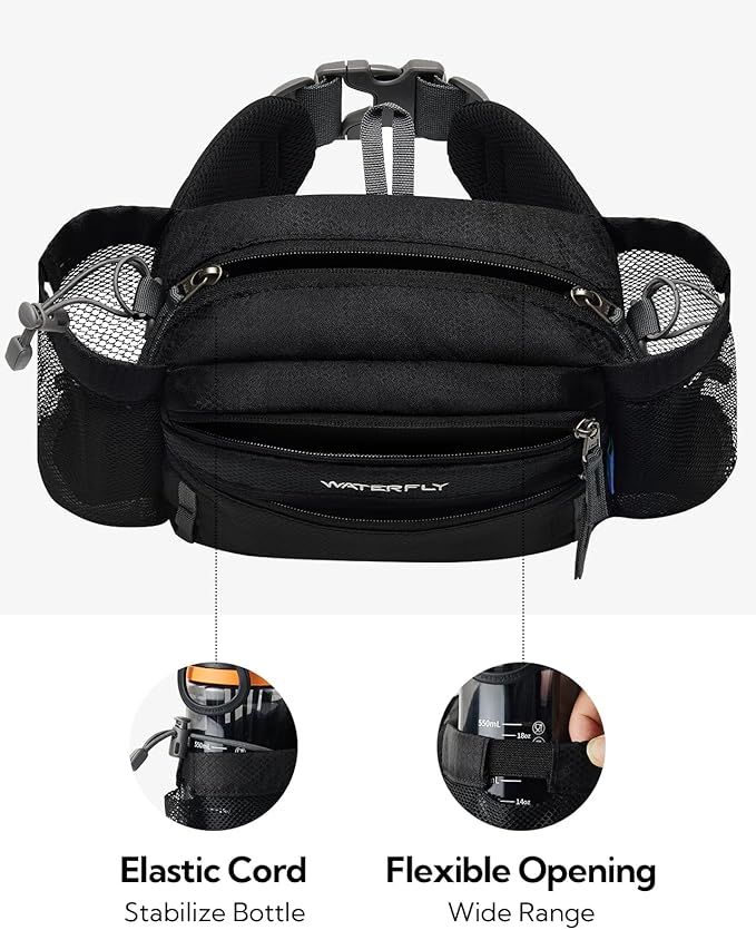 WATERFLY Fanny Pack Waist Bag: Waist Pack for Women Men with Two Water Bottle Holder Hiking Fanny Pack for Running Walking DogWalking Travel Cycling