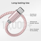 Basesailor for iPhone 17 16 Pro Max Charger Cord,USB to USB C Cable,Type C Charging Power Cord for Apple 17e 15 iPad 10 Air 4 5,Samsung Galaxy S26 S25 S24 S23,Pink,2Pack 10FT(3M)