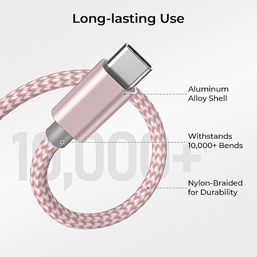 Basesailor for iPhone 17 16 Pro Max Charger Cord,USB to USB C Cable,Type C Charging Power Cord for Apple 17e 15 iPad 10 Air 4 5,Samsung Galaxy S26 S25 S24 S23,Pink,2Pack 10FT(3M)