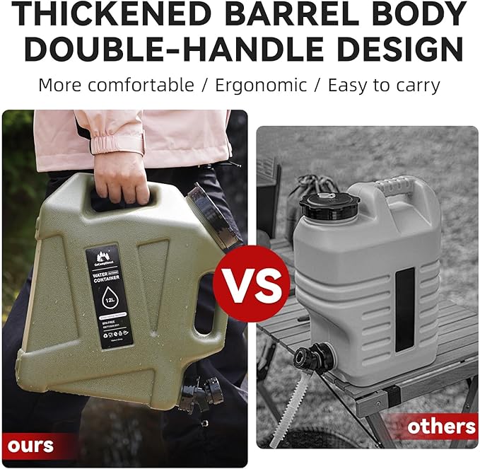 Camping Water Jug - 3.2 Gallan Water Container with Spigot | Portable Water Tank for Outdoor Hiking Picnic Supplies - Black