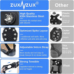 ZUXNZUX Crampons, Ice Cleats for Shoes and Boots, Silicone Stainless Steel Grippers Shoe Spikes Grips Traction for Ice Snow, Winter Hiking Climbing Ice Fishing