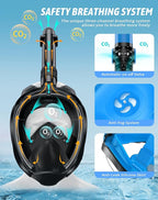 Zenoplige Full Face Snorkel Mask Adults,Dry-Top Snorkeling Gear with Camera Mount,Foldable 180-Degree Panoramic Scuba Mask for Snorkeling Diving Swimming Travel,Snorkel Mask Anti-Fog & Anti-Leak